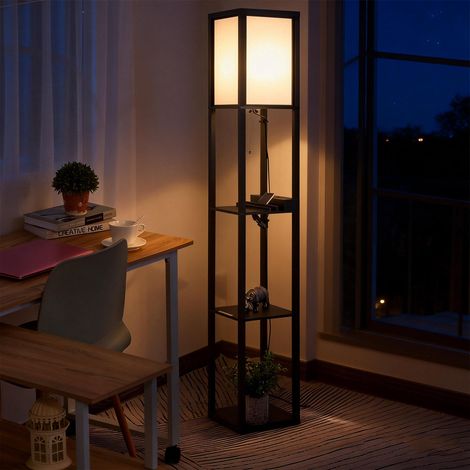 Lampadaire étagère Lampe étagère 26L x 26l x 160H cm 3 étagères 4 Niveaux MDF Noir (1/5)