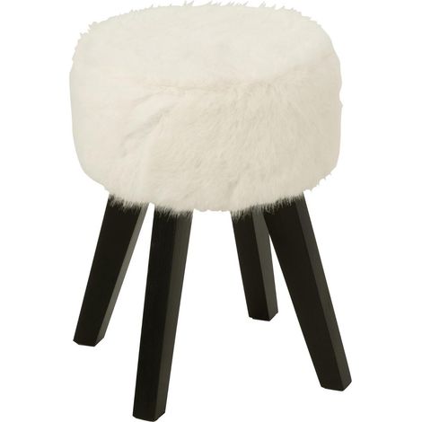 Tabouret Imitation Fourrure "Bun" 30cm Blanc (1/5)