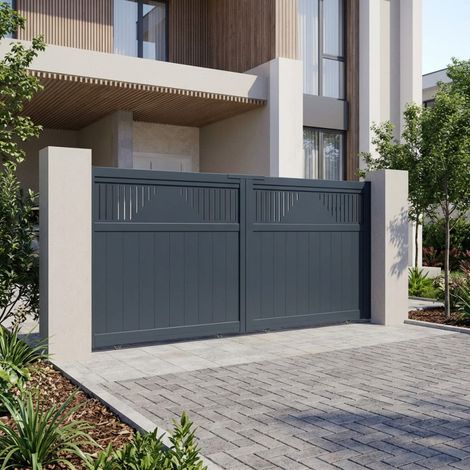 Portail coulissant aluminium 400x158 cm anthracite motorisable (1/5)