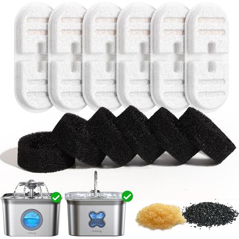 6 Packs de Filtres et 6 Packs d'Éponges de Remplacement  pour Fontaine Eau Chat en Acier Inoxydable de 2.8L FN-W22 (1/5)