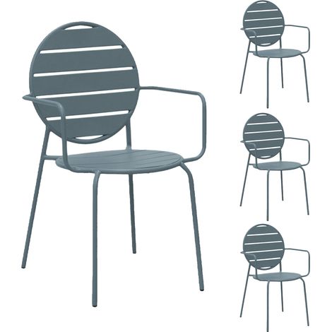 Lot de 4 fauteuils de jardin dossier rond en métal bleu gris - BACA