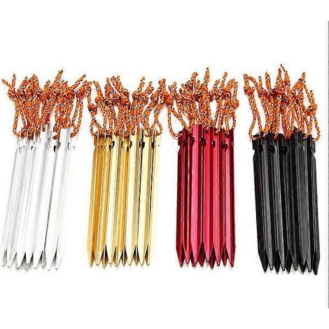 Piquets de tente professionnels en aluminium de 18 cm (lot de 8) avec cordelette, accessoires pour tentes de camping, de randonnée et de voyage en plein air. (1/5)