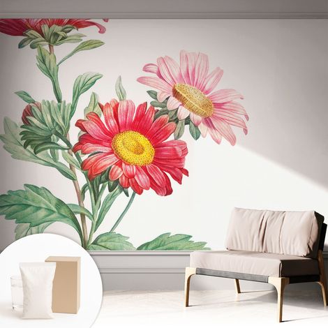 Papier peint intissé mural avec colle pour salon et chambre Décoration murale rapide - Colle incluse gratuite Fleurs délicates 312x219 cm (1/5)