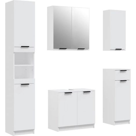 Set di mobili da bagno 5 pz contenitore elegante 64 x 34 x 90 cm in legno multistrato bianco 020055217