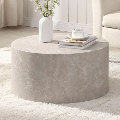M&S – Table basse ronde 60x30 cm – Panneaux de particules mélaminés – Effet marbre beige – Résistante et esthétique pour intérieur chic (1/5)