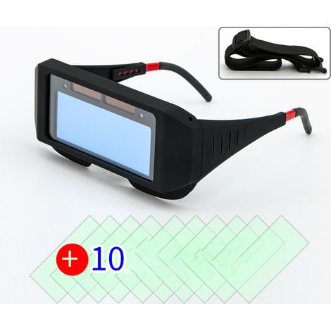 Lunettes de soudure à assombrissement automatique, ergonomiques, avec champ visuel dégagé et 10 feuilles de protection élastiques. (1/5)