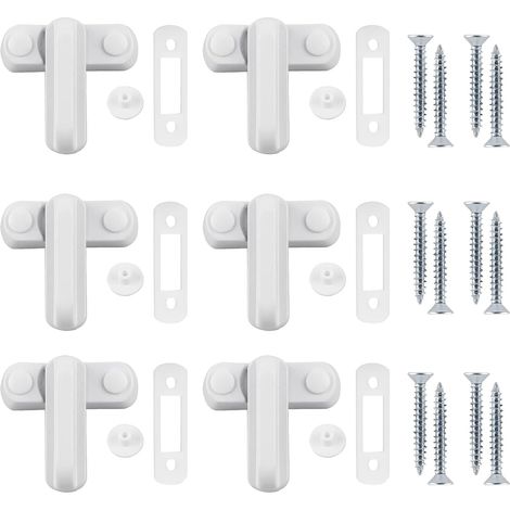 Cierre adicional para ventanas Sash Jammer, 6 cerraduras de aleación de aluminio para puertas y ventanas con 12 tornillos, seguridad para el hogar, seguridad infantil, blanco (1/5)