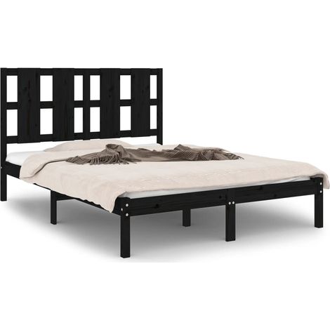 Lit double,Lit adulte,Cadre de lit sans matelas noir 140x190 cm bois de pin massif CFW3956445 (1/5)