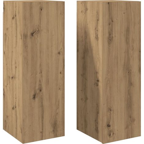 Lot de 2 meubles TV suspendus modernes avec grand espace de rangement 30,5 x 30 x 90 cm en bois d'ingénierie chêne artisanal (1/5)