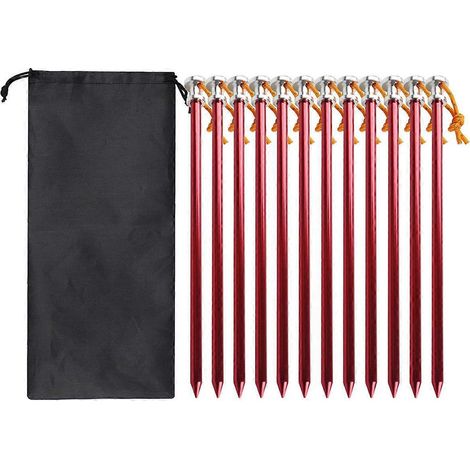 Lot de 12 piquets de tente d'extérieur de 23 cm avec sac de rangement rouge. (1/5)