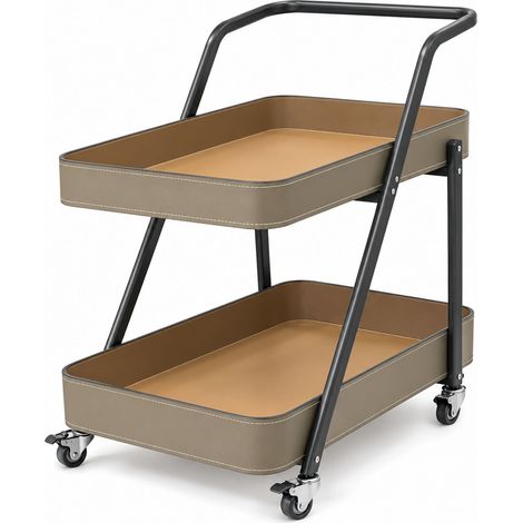 Design Servierwagen K62 2 Etagen Sattelleder Grau 55x35x55 cm (1/5)