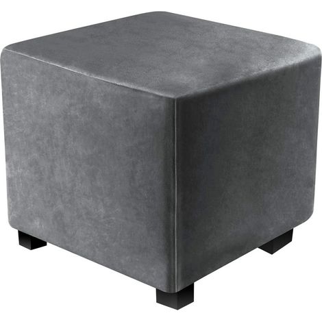 Housse Ottomane Housses de Pouf Extensible Rectangulaire, Housse de Repose-Pieds Protecteur de Meubles Velours avec Fond élastique(L&W: 33–45 cm, H: 38–45 cm,Gris) (1/5)