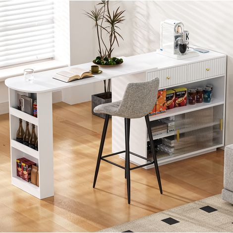 Mobile bar 120x50x95.5 cm bianco in MDF con LED, presa USB/Type-C e configurazione reversibile (1/5)