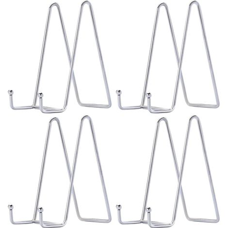 Lot de 4 Argenté Métal chevalets Porte Assiette Présentoirs Décoratifs en pour Photo, Cadres pour Image, Assiettes décoratives, Tableaux et pièces d’Art-6"x3" (1/5)