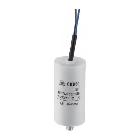 Condensateur permanent 12uF 450Vac – Diélectrique polypropylène – Moteur monophasé – Connexion par câble M8 – Fréquence 50/60Hz