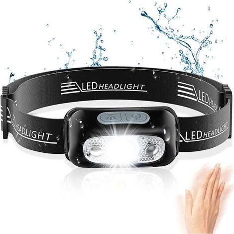 Lampe frontale, puissante lampe frontale à LED avec détecteur de mouvement, étanche IPX6, 4 modes d'éclairage, lampe frontale professionnelle rechargeable par USB pour le camping, la randonnée, (1/5)