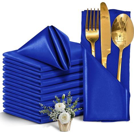30 stuks - Servetten - Hoge Kwaliteit Satijnen Servetten - 43X43CM - Luxe polyesterstof Hotel -  Servetdecoratie - Restaurant - Vierkante Tafellinnen - Blauw (1/5)