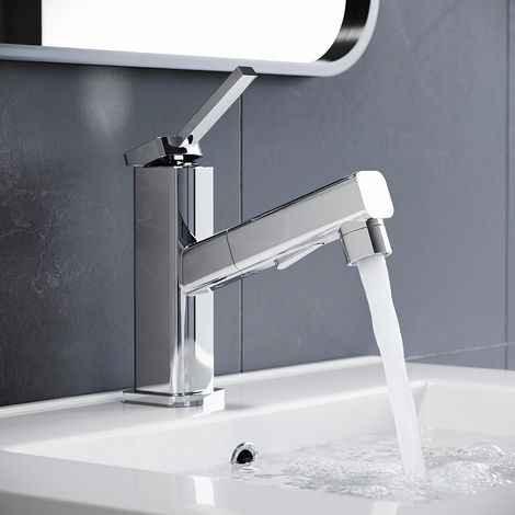 ELEGANT Chrome Basin Mixer Tap Pull-Out Spray Basin Tap with Top Rinsing & Dual Modes (1/5)