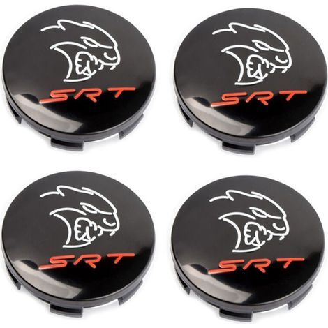 Cache-moyeu de roue 63mm compatible Dodge Hellcat SRT, Challenger et Chrysler 300C – Centre de jante, capuchon de moyeu pour jante voiture, accessoire roue auto en ABS, kit 4 pièces – Noir (1/2)