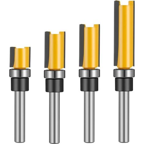 Lot de 4 fraises à affleurer avec tige de 12.7 mm, mèche de toupie 1/4 pouce Fraise à bois Fraise à rainurer Fraise professionnelle Coupe-bois Coupe-copie Outils de fraisage pour le travail du bois-Fe (1/4)