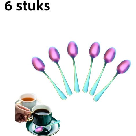 Ensemble de 6 cuillères à café et à dessert en acier inoxydable comprenant cuillères à thé cuillères occidentales et mini cuillères de cuisine couleurs assorties (1/4)