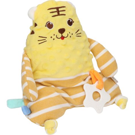 Couverture de sécurité pour bébé, peluche apaisante, ultra douce, avec clochette et anneaux de dentition pour nourrissons. (1/5)