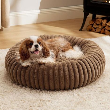 [NEVER USED] Round cat and dog bed in soft coffee-colored fabric, 50 cm in diameter, extra-large cat and dog bed, warm bed for winter