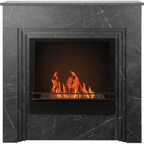 Bellini - Camino a bioetanolo da terra 96x35xH96 cm, effetto marmo nero (1/5)