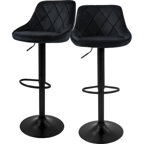 ML-Design Set di 2 Sgabelli da Bar Rivestimento in Velluto Nero Sgabello da Bancone Regolabile in Altezza 62-82 cm Girevole a 360° Sedie Alte Sedia da Bistrot con Schienale e Poggiapiedi