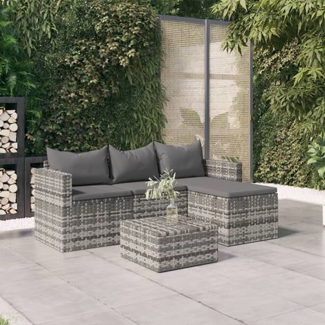 3 pcs Salon de jardin, Ensemble table et chaises de jardin, Meuble de jardin avec coussins Gris Résine tressée MKW843082 (1/5)