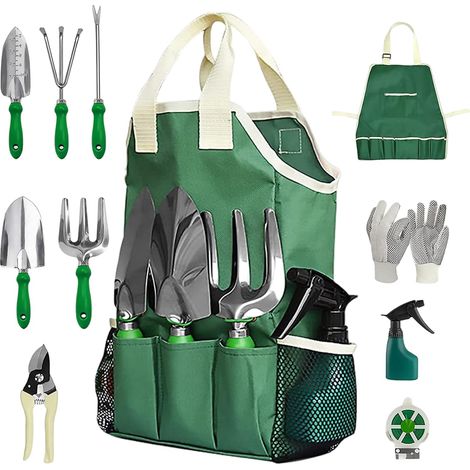 Ensemble d'outils de Jardinage Robuste en Acier Inoxydable, Kit d'outils manuels de Jardin 11 pièces avec Sac à Main pour Adultes et Enfants (1/5)