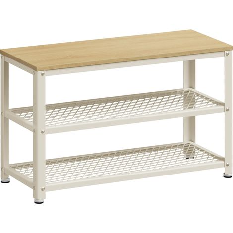 VASAGLE Panca per Scarpe, Scaffale a 2 livelli, Organizzatore per Scarpe, 73 x 30 x 45 cm, per Ingresso, Soggiorno, Telaio in Acciaio, Stile Industriale, Beige Quercia e Bianco LBS073W09 (1/5)