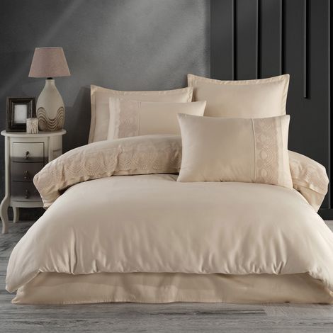 Linge de lit en satin de coton avec dentelle guipure 160x200 cm, beige Valinor (1/5)