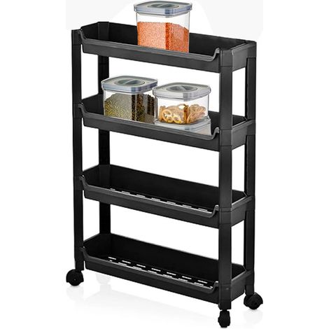 Carrello Slim Salvaspazio da Cucina Bagno Carrellino Portaoggetti 4 Ripiani Nero