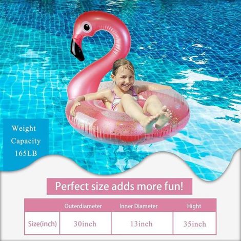 Bouée de natation gonflable flamant rose à paillettes - Bouée de natation - Flotteur gonflable- Piscine - Anneau gonflable (1/5)