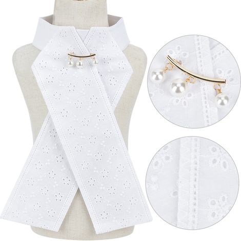 Lot de 3 broches/colliers en coton peigné blanc pour adultes et enfants, ornés de fleurs et de perles. Accessoire d'équitation. Taille unique. (1/5)