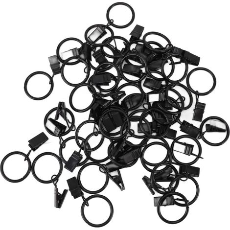 44 Crochets de Rideau Noirs en Acier - Anneaux à Pince pour Tringle, Installation Facile, Lot de 44 Pièces (1/5)