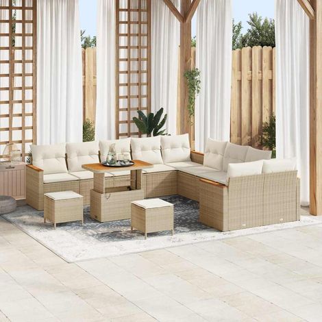 Conjunto de sofá de jardín con cojín Beige Poliratán vidaXL (1/5)