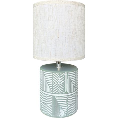 Lampada Moderna Da Comodino Con Decorazione Azteco Certificata RoHS In Ceramica Con Paralume 45W Scrivania Tavolo Abat Jour Verde