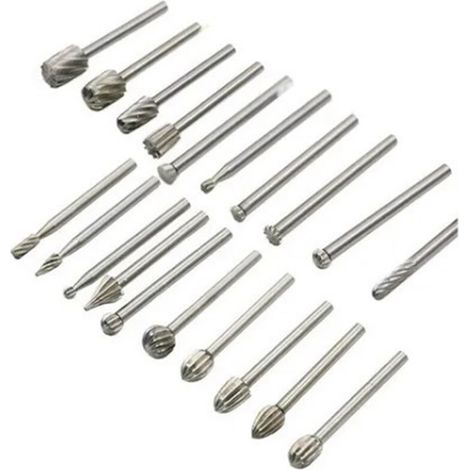 Lot de 20 fraises rotatives 3mm en acier rapide, lime de précision pour gravure, couleur argent, affûtage incisif pour bois et métal (1/5)