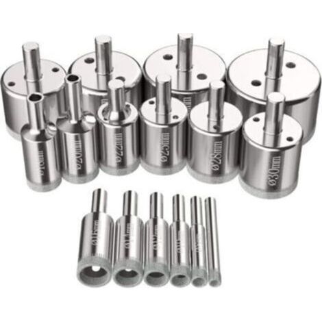 Scies-cloches 16 pcs, Foret Diamant Scie Cloche 6-50 mm Outils de perçage en verre trous scies kit pour acier au carbone, perceuse en verre, céramique, porcelaine, carrelage, marbre (1/4)