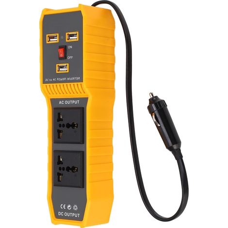 Convertisseur de tension voiture 12V continu vers 220V alternatif 200W, adaptateur secteur avec 3 ports USB, 2 prises universelles et 1 prise allume-cigare (1/5)