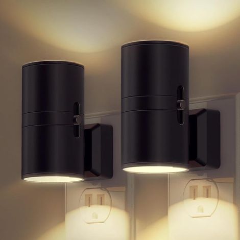 Lámpara de noche LED de pared con sensor de amanecer/atardecer, luz blanca cálida de 3000K, brillo ajustable de 0 a 100 lúmenes, paquete de 2 unidades. (1/4)