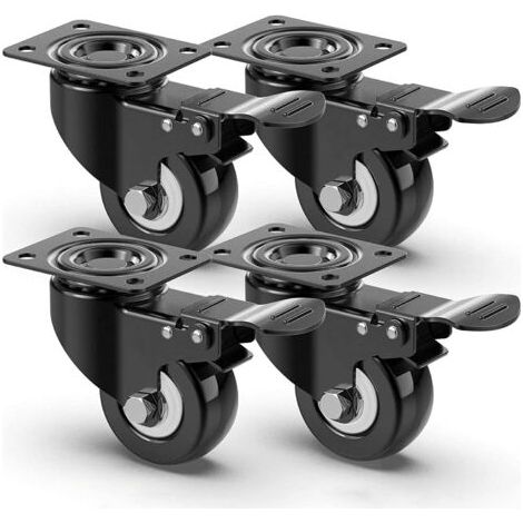Green Mobility-4 roulettes pivotantes silencieuses 50mm, Roulettes pour meubles avec frein, roulette charge lourde Capacité de charge de 400kg, roulettes de transport de meuble palette (noir) (1/4)