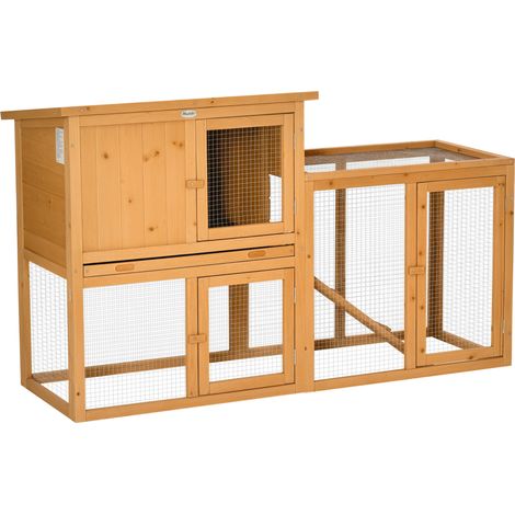 Kleintierstall mit Freigehege, herausnehmbare Bodenwanne, wetterbeständig, 141 cm x 60 cm x 86 cm, Braun