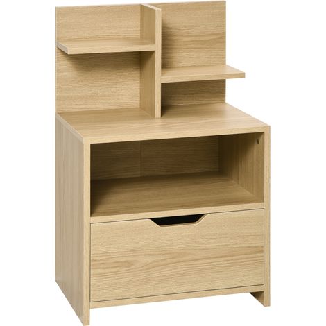 Nachttisch mit Schublade, Nische und Ablagefächern, Holzoptik, 45 x 35 x 73 cm, natur