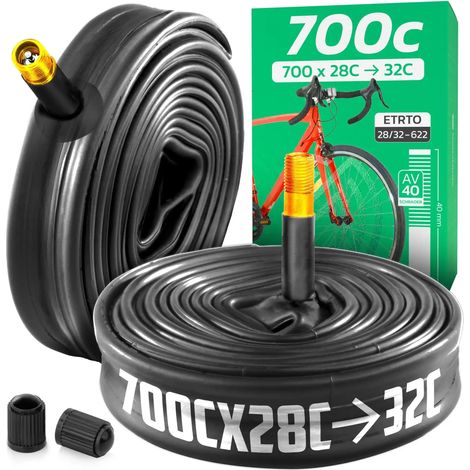 Chambre à air 700C - Pour pneus de 700x28C à 700x32C - ETRTO 28-622 à 32-622 - Valve Schrader 40 mm - Lot de 2 (1/5)