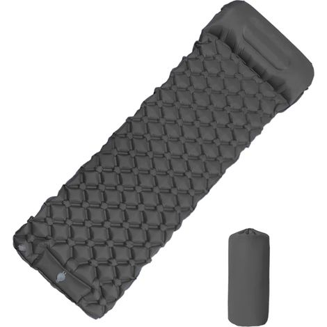 (Gris) Tapis de sol gonflable de camping avec oreiller, ultraléger, pompe à air intégrée, idéal pour la randonnée (1/5)