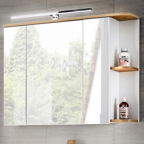 Badezimmer Spiegelschrank mit LED, CAMPOS-56 weiß mit Wotaneiche, B/H/T: ca. 94/71/20 cm (1/5)