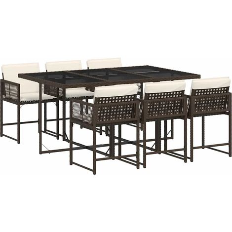 Maison Exclusive - 7-tlg. Garten-Essgruppe mit Kissen Braun Poly